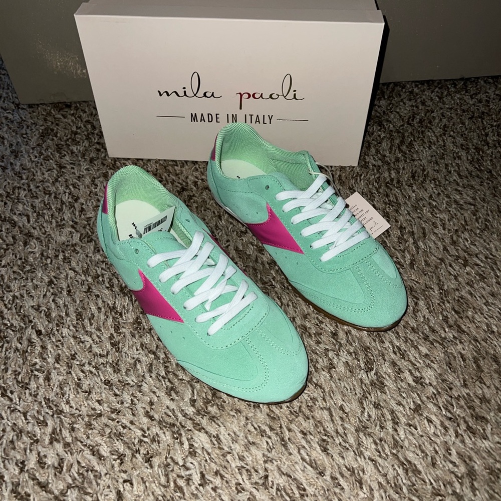 Mila Paoli Aqua and Fuchsia Sneakers - 9 - Picture 2 of 7
